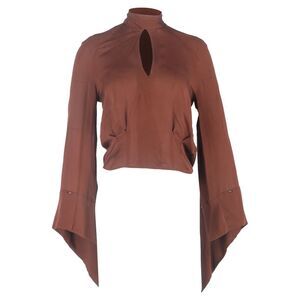 Petar Petrov High Neck Long Sleeve Blouse in Brown Silk